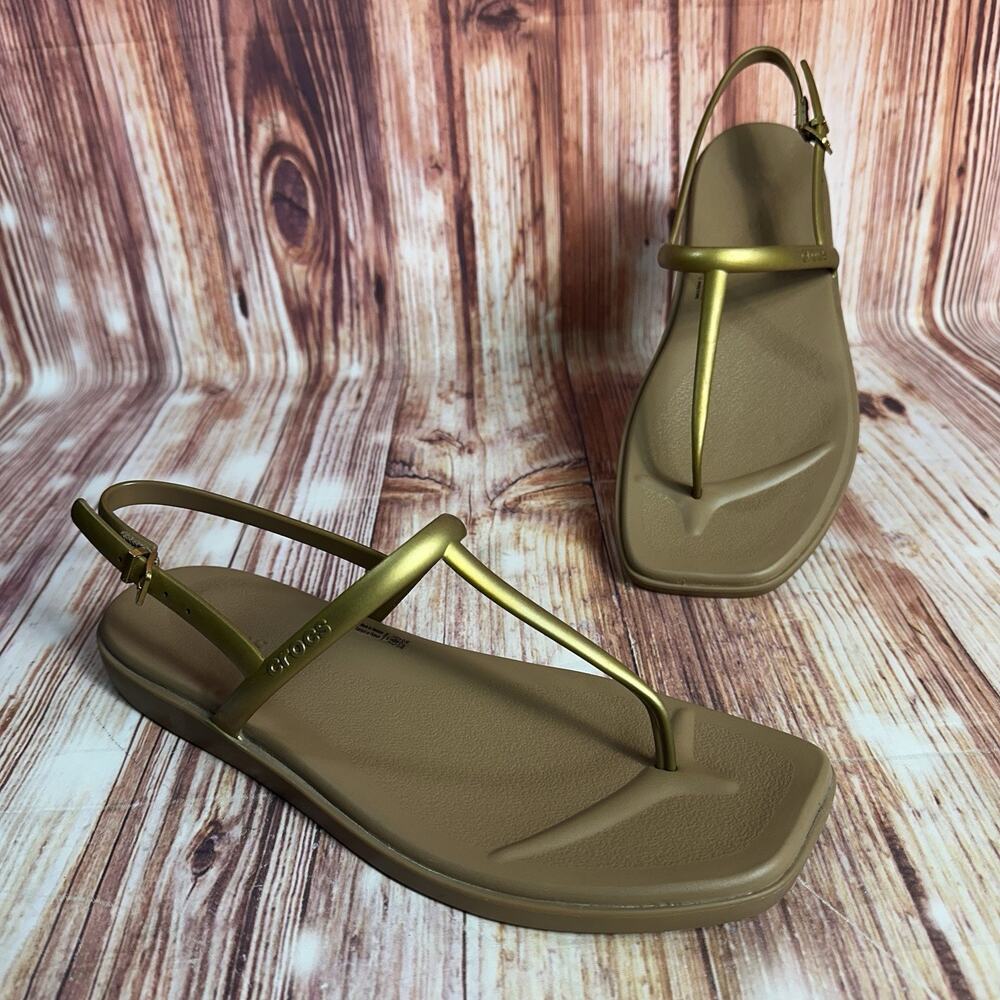 Crocs MIAMI Thong Sz 11 Metallic Strappy Sandals Slingback Flip Flop Shoes Flats